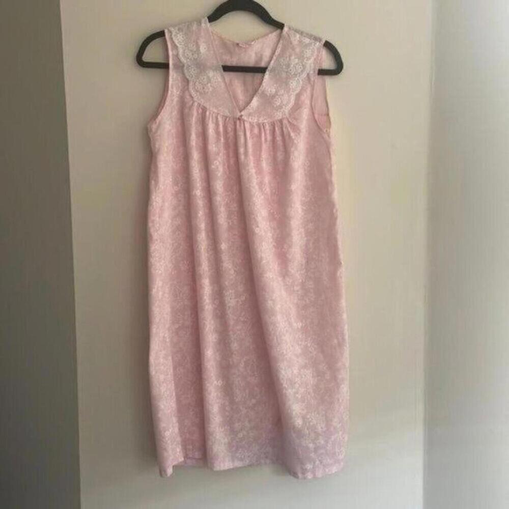 🇺🇸Vintage 1960s Barbiecore Pink Floral Sleeveless Nightgown Pajama Lingerie